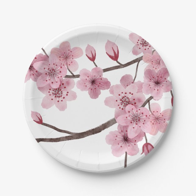 Mixed Medium Pink Cherry Blossom Paper Plates (Front)