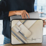 Mixed Metal 3-D look Calligraphy Initials Monogram Laptop Sleeve<br><div class="desc">The design is a photo and the cases are not made with actual glitter, sequins, metals or woods. This design may be personalized in the area provided by changing the photo and/or text. Or it can be customized by choosing the click to customize further option and delete or change the...</div>