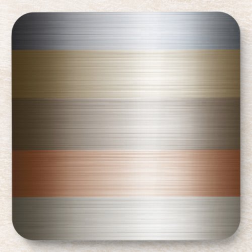 Mixed Metals Bronze Gold Silver Stripes Beverage Coaster