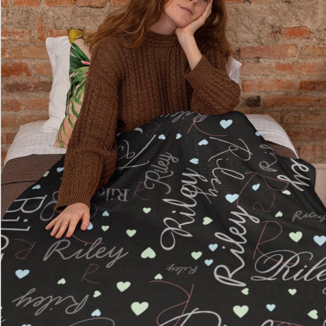 mixed names initials and hearts replicated  fleece blanket (Creator Uploaded)