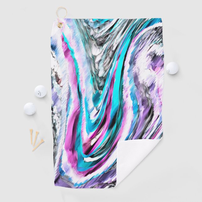 Mixed of gradient and drizzle, cyan and pink golf towel (InSitu)
