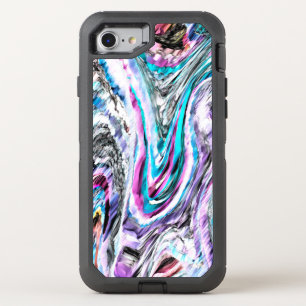 Mixed of gradient and drizzle, cyan and pink OtterBox defender iPhone SE/8/7 case