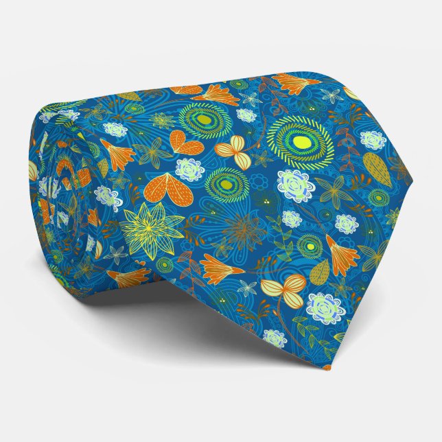 Mixed paisley flowers patterns neck tie (Rolled)