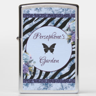 Mixed pattern blue and purple floral tote bag zippo lighter