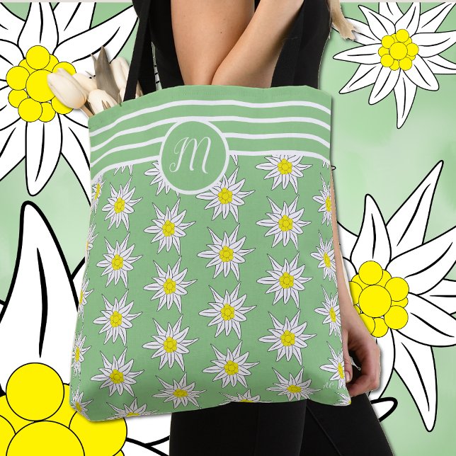 Mixed Pattern Edelweiss N Stripes Light Green Tote (Creator Uploaded)