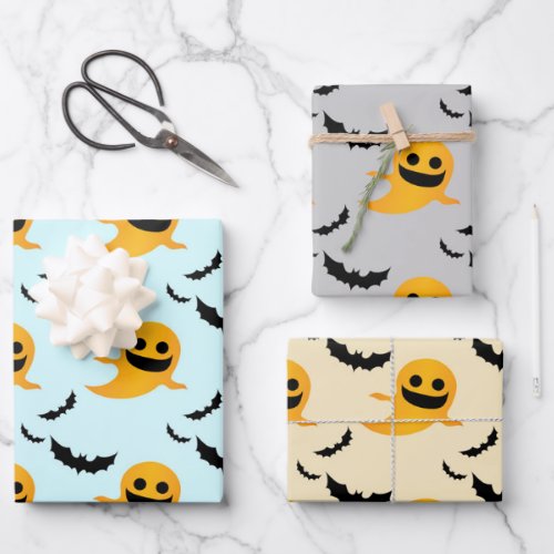 Mixed Pattern Little Boo Ghost Bats Halloween Gift Wrapping Paper Sheets