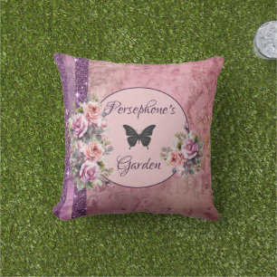 Mixed pattern pink floral outdoor pillow