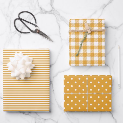 Mixed Patterns Marigold Stripes Gingham Polka Dot Wrapping Paper Sheets