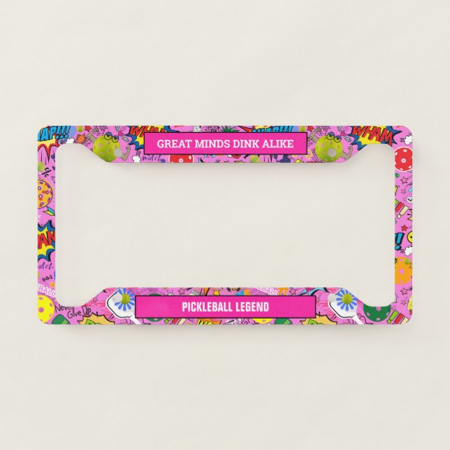 😍 mixed pickleball pink   license plate frame (Front)