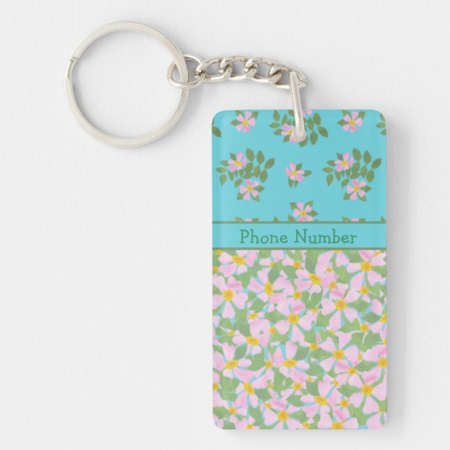 Mixed Pink Dogrose Florals Keychain to Personalize (Front)