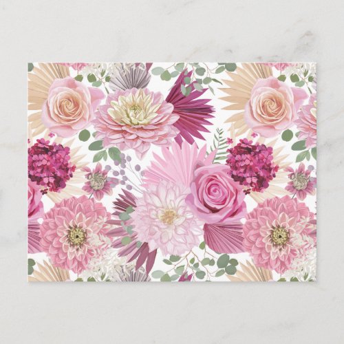 Mixed Pink Garden Flowers Postcard