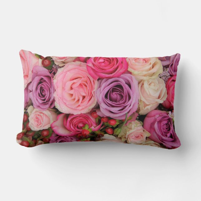 Mixed pink roses by Therosegarden Lumbar Pillow (Front)
