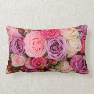 Mixed pink roses by Therosegarden Lumbar Pillow