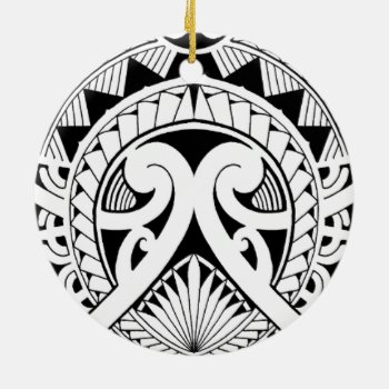 Mixed Polynesian Maori Tribal Tattoo Coconut Leaf Ceramic Ornament by MarkStorm at Zazzle