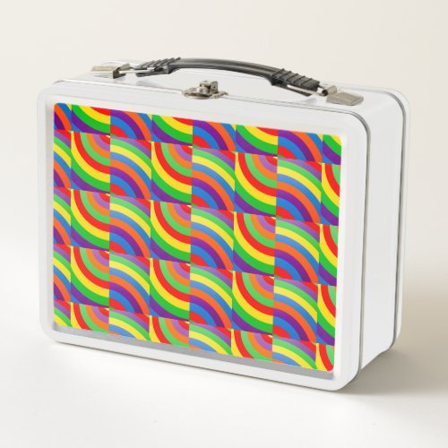 MIXED RAINBOW COLORS AND PATTERNS VERY BRIGHT  METAL LUNCH BOX
