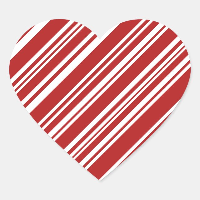 Mixed Red and White Angled Peppermint Stripes Heart Sticker (Front)