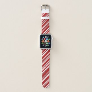 Mixed Red and White Diagonal Peppermint Stripes Apple Watch Band