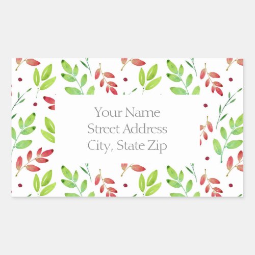 Mixed Red Green Watercolor Leaves Pattern Labels