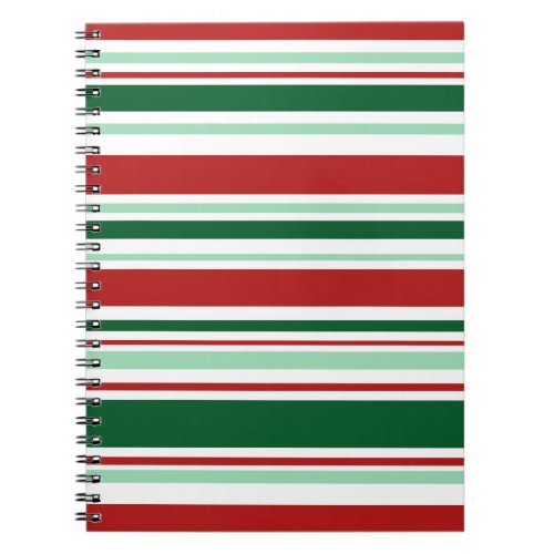 Mixed Red Green White Christmas Stripes Notebook