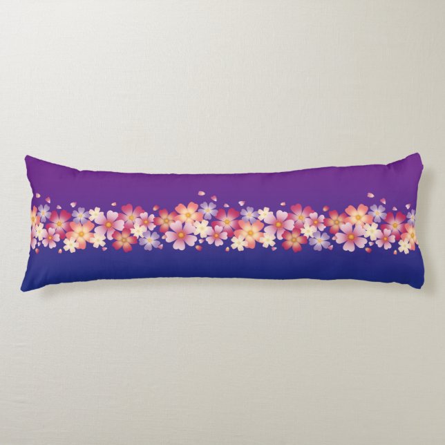 Mixed Sakura Blossoms Kimono Style Blue & Purple Body Pillow (Front)