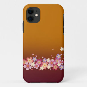 Mixed Sakura Blossoms Kimono Style Burgundy & Gold iPhone 11 Case