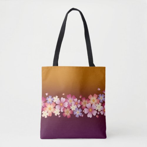 Mixed Sakura Blossoms Kimono Style Burgundy  Gold Tote Bag