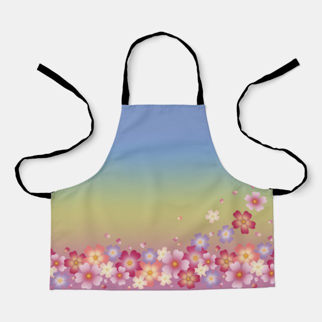 Mixed Sakura Blossoms Kimono Style Rainbow Apron (Front)