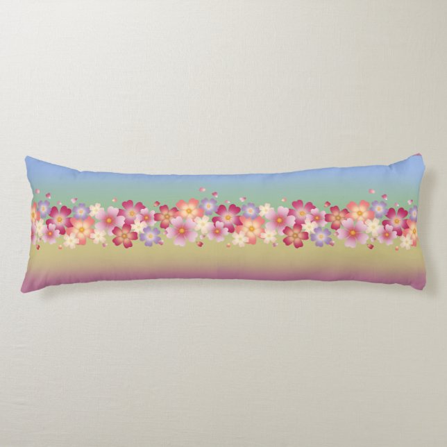 Mixed Sakura Blossoms Kimono Style Rainbow Body Pillow (Front)