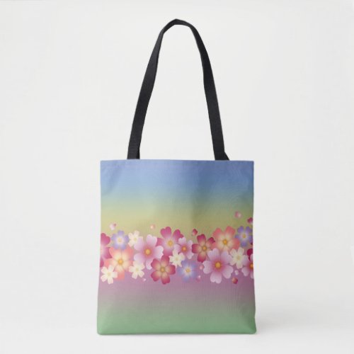 Mixed Sakura Blossoms Kimono Style Rainbow Tote Bag