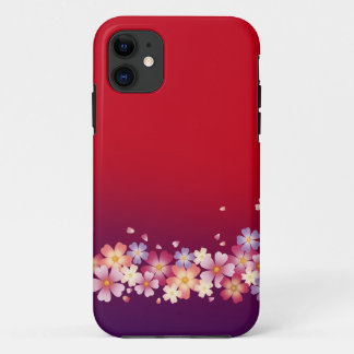 Mixed Sakura Blossoms Kimono Style Red & Purple iPhone 11 Case