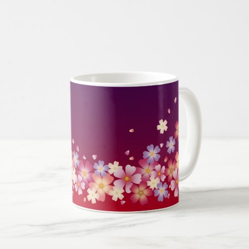 Mixed Sakura Blossoms Kimono Style Red  Purple Coffee Mug