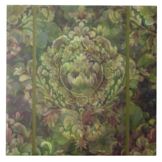 Mixed shades of green floral damask ceramic tile