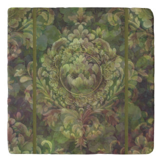 Mixed shades of green floral damask trivet