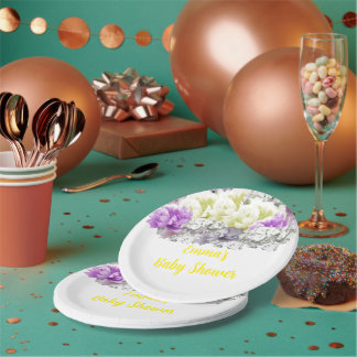 Mixed Soft Floral Bouquet Baby Shower  Paper Plates