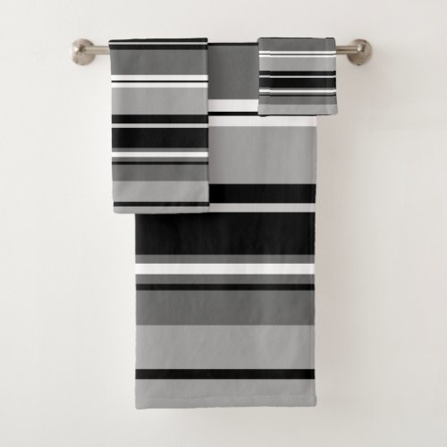 Mixed Striped Pattern Black White Grays Bath Towel Set