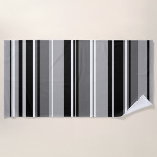 Mixed Striped Pattern Black White Grays Beach Towel