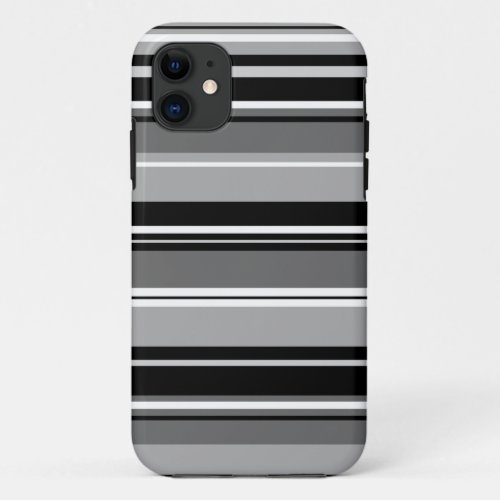 Mixed Striped Pattern Black White Grays iPhone 11 Case