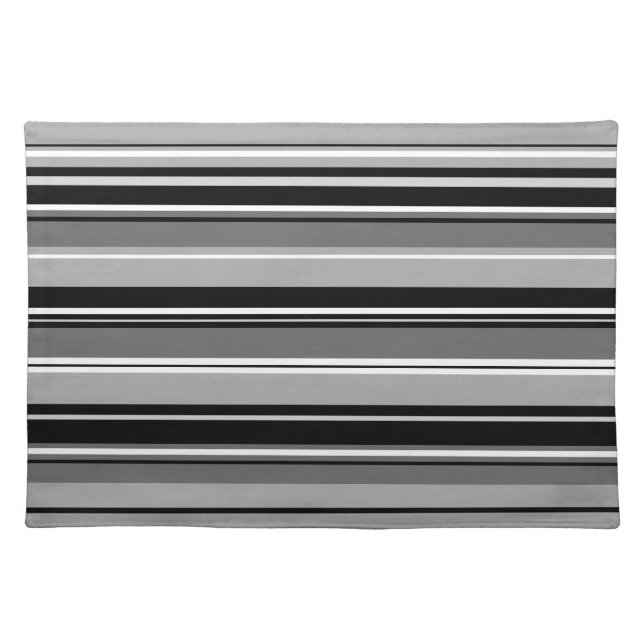 Mixed Striped Pattern Black White Grays Cloth Placemat (Front)