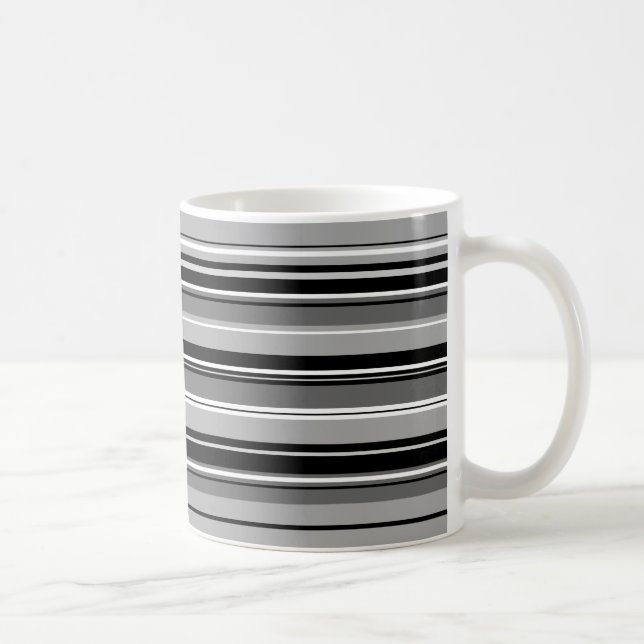 Mixed Striped Pattern Black White Grays Coffee Mug (Right)
