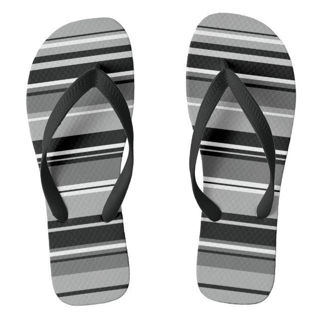 Mixed Striped Pattern Black White Grays Flip Flops (Footbed)