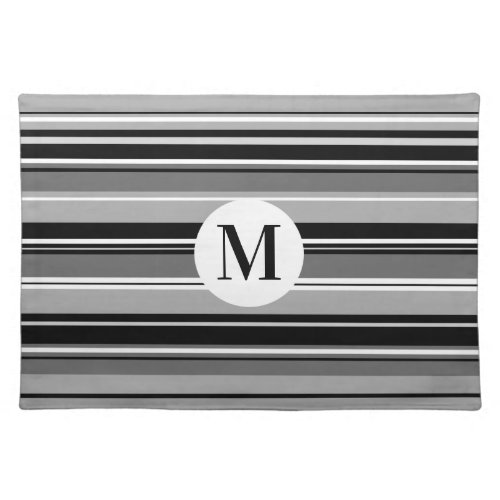Mixed Striped Pattern Black White Grays Initial Cloth Placemat