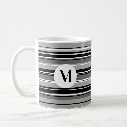 Mixed Striped Pattern Black White Grays Initial Coffee Mug