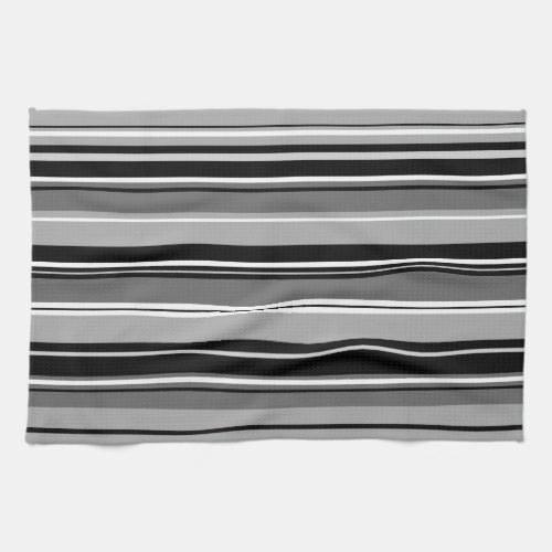 Mixed Striped Pattern Black White Grays Kitchen Towel