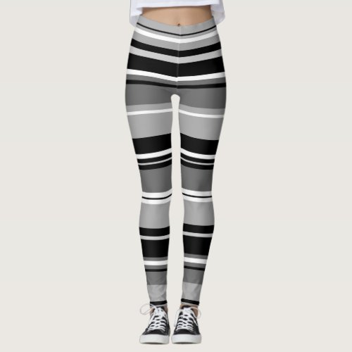 Mixed Striped Pattern Black White Grays Leggings