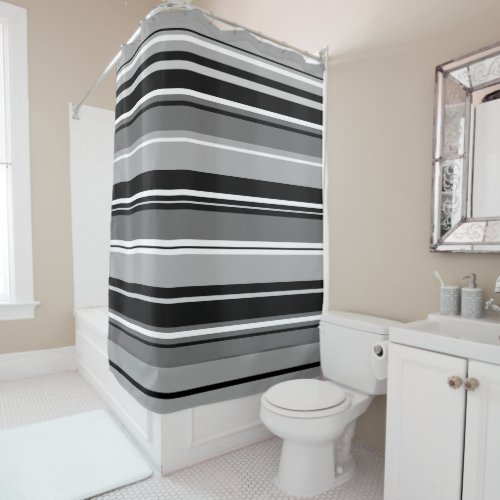 Mixed Striped Pattern Black White Grays Shower Curtain