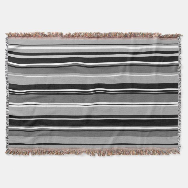 Mixed Striped Pattern Black White Grays Throw Blanket (Front)