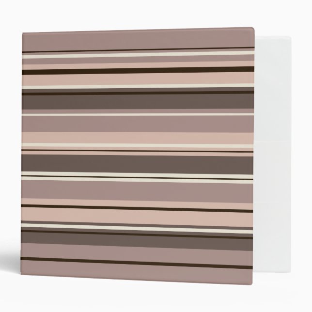 Mixed Striped Pattern Browns Taupe Creams 3 Ring Binder (Front/Inside)