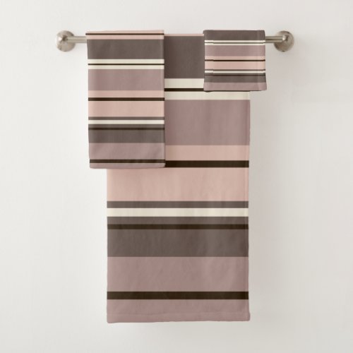 Mixed Striped Pattern Browns Taupe Creams Bath Towel Set