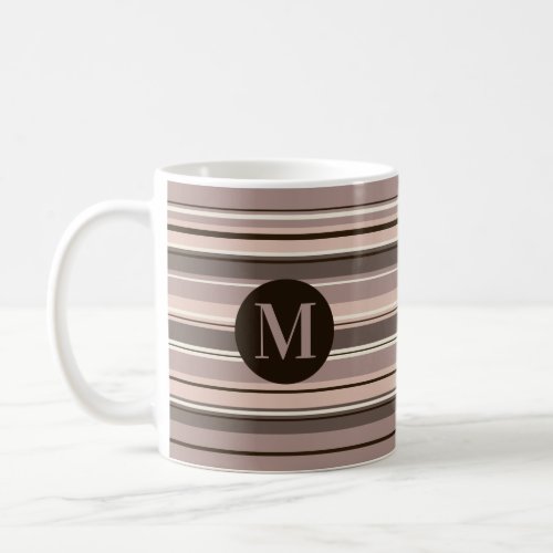 Mixed Striped Pattern Browns Taupe Crms Initial Coffee Mug