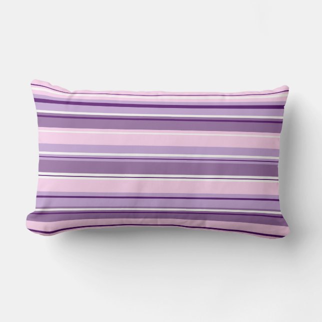 Mixed Striped Pattern Pinks Purples White Lumbar Pillow (Front)